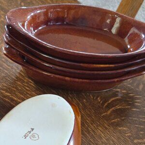 Vintage Ultima Brown Ceramic Baking Individual Dishes (4)